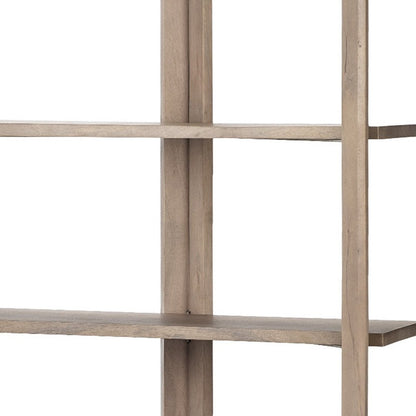 72" Brown Solid Wood and Wood Four Tier Bookcase