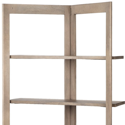 72" Brown Solid Wood and Wood Four Tier Bookcase