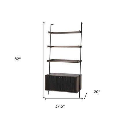 Dark Brown Metal and Wood Three Tier Ladder Bookcase
