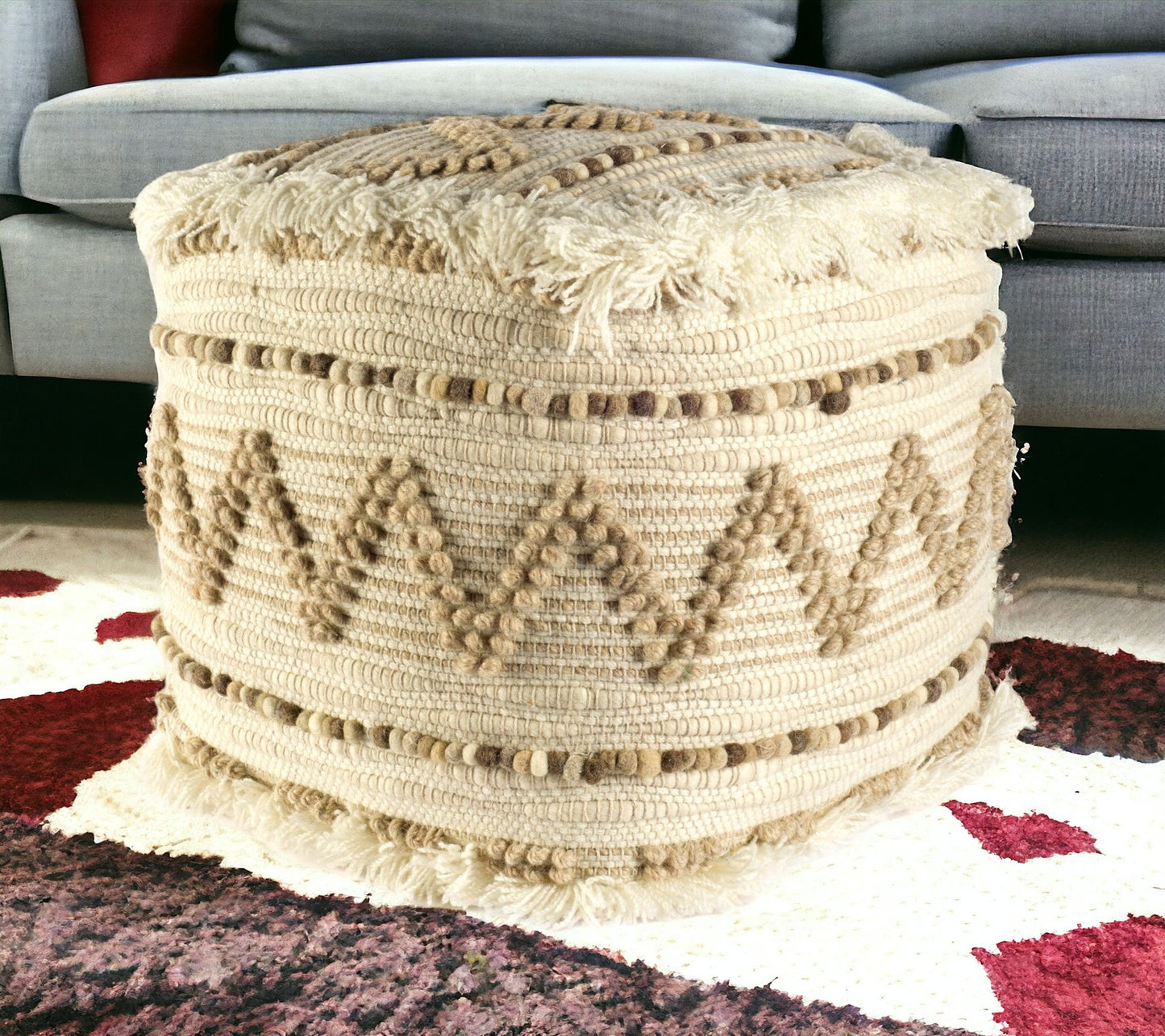 18" Beige Cotton Blend Ottoman