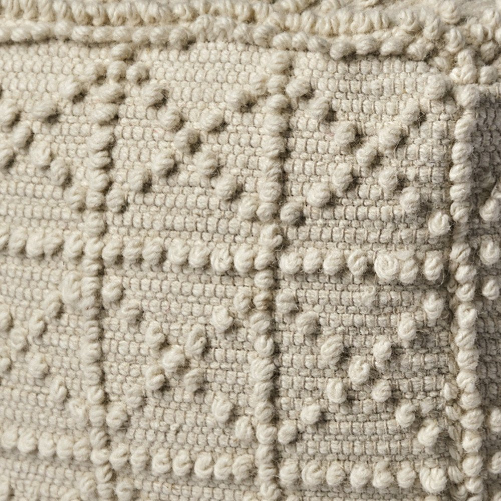18" Ivory Wool Knubby Geometric Cube Pouf Ottoman