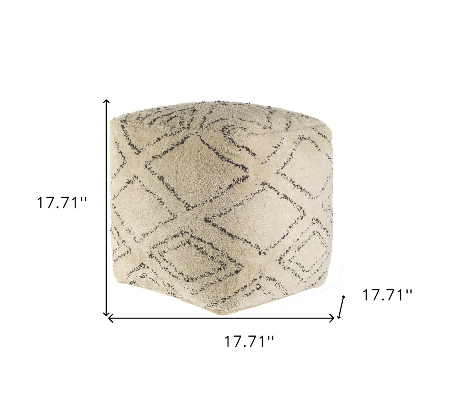 18" Beige Cotton Geometric Pouf Ottoman