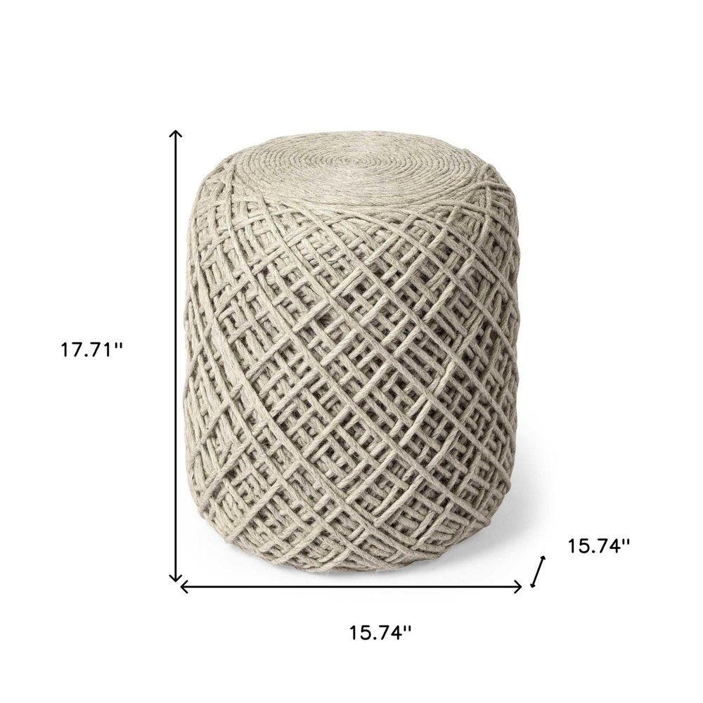 16" Ivory Upholstery Cylinder Abstract Pouf Ottoman