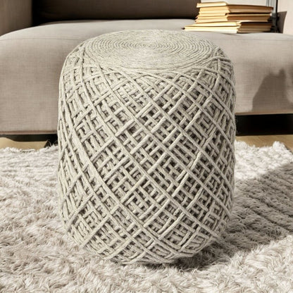 16" Ivory Upholstery Cylinder Abstract Pouf Ottoman
