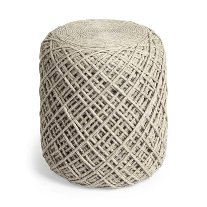 16" Ivory Upholstery Cylinder Abstract Pouf Ottoman