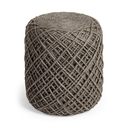 16" Brown Upholstery Cylinder Abstract Pouf Ottoman