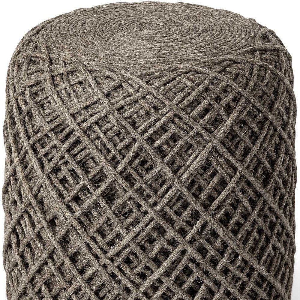 Brown Wool Cylindrical Pouf With Diamond Pattern