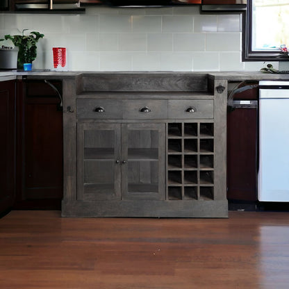29" Gray Solid Wood Rolling Kitchen Island With Storage