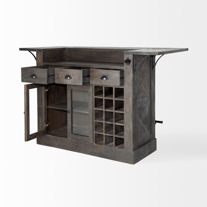 Gray Solid Wood Kitchen Island With Wine Bottle Storage