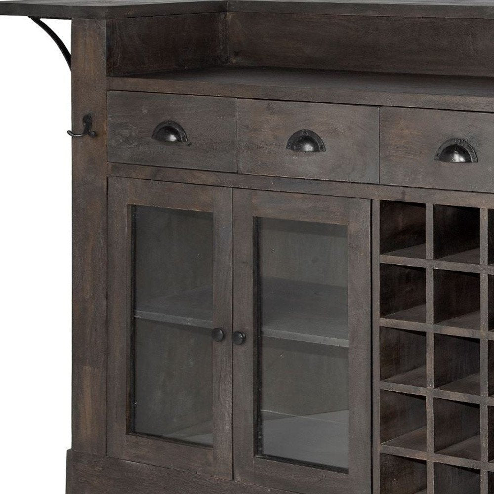 29" Gray Solid Wood Rolling Kitchen Island With Storage