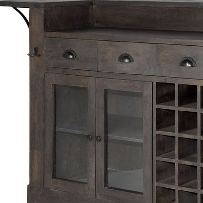 29" Gray Solid Wood Rolling Kitchen Island With Storage