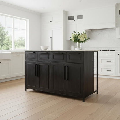 Solid Iron Black Body White Marble Top Kitchen Island With 4 Drawer