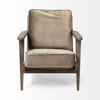 31" Olive Green and Brown Velvet Lounge Chair