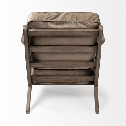 31" Olive Green and Brown Velvet Lounge Chair