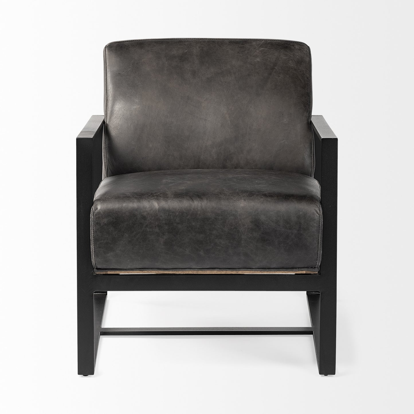 32" Black Genuine Leather Distressed Arm Chair