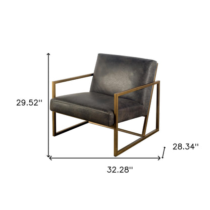 32" Black And Gold Leather Lounge Chair