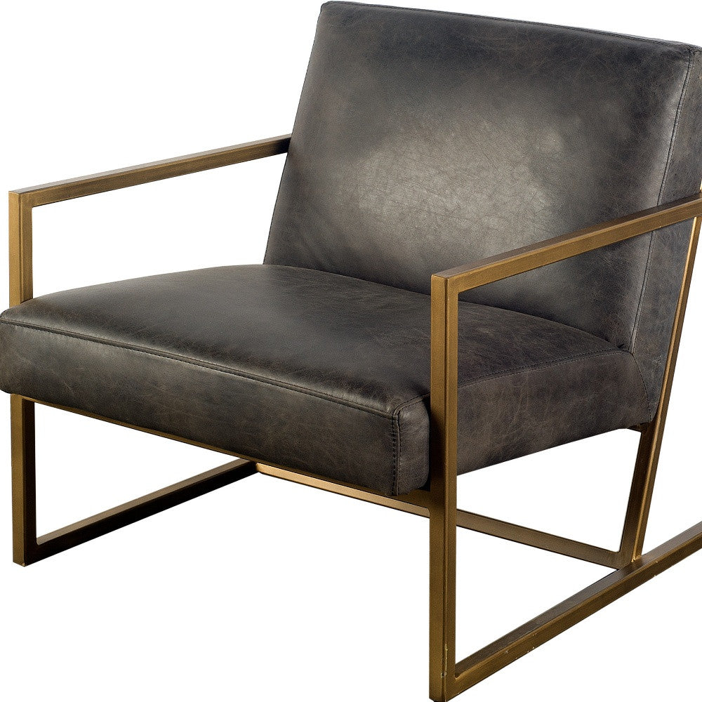 32" Black And Gold Leather Lounge Chair