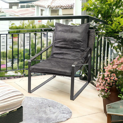 Black Leather Body Accent Chair With Metal Frame