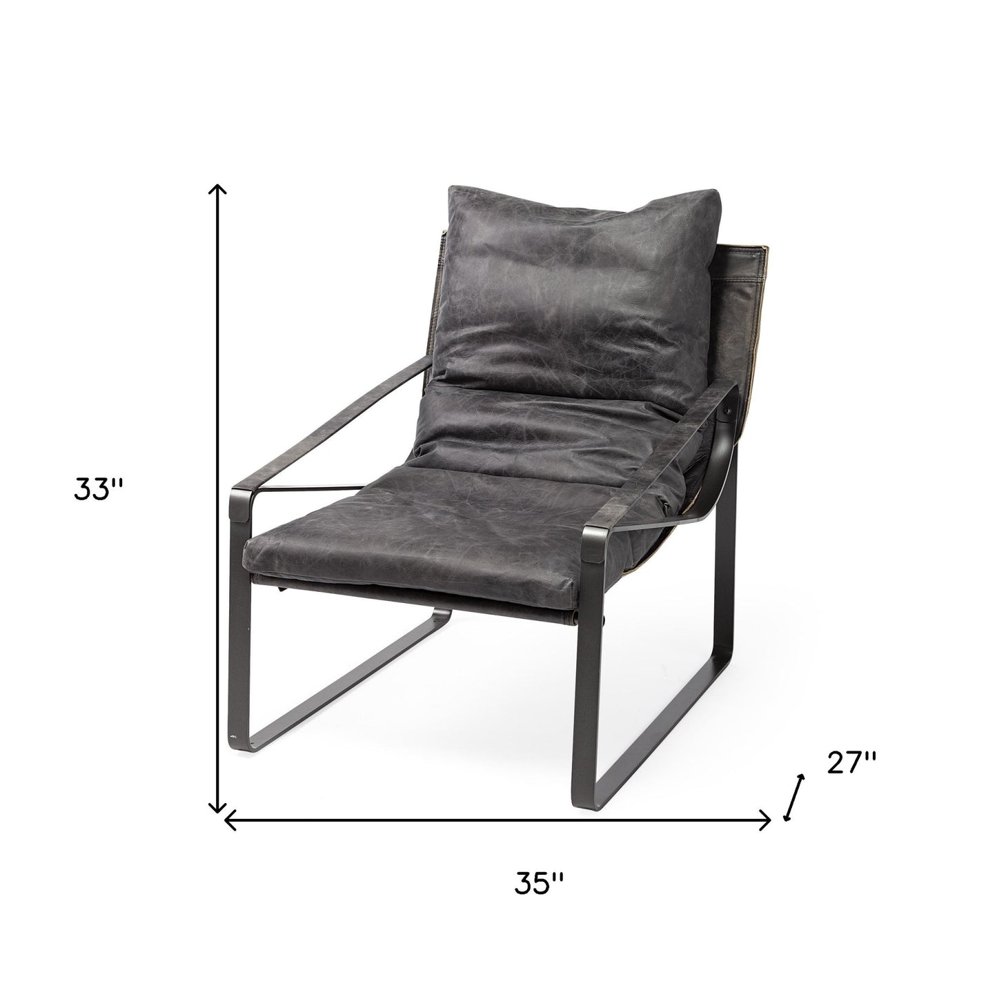 Black Leather Body Accent Chair With Metal Frame