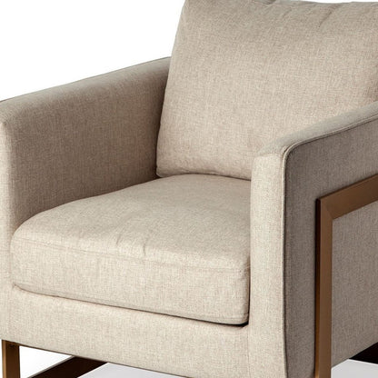31" Cream and Gold Fabric Arm Chair