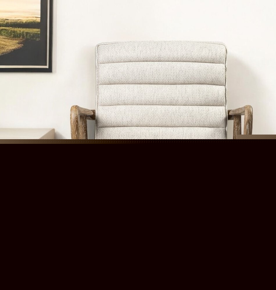 28" Cream and Brown Fabric Lounge Chair