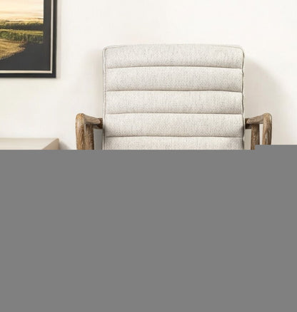 28" Cream and Brown Fabric Lounge Chair