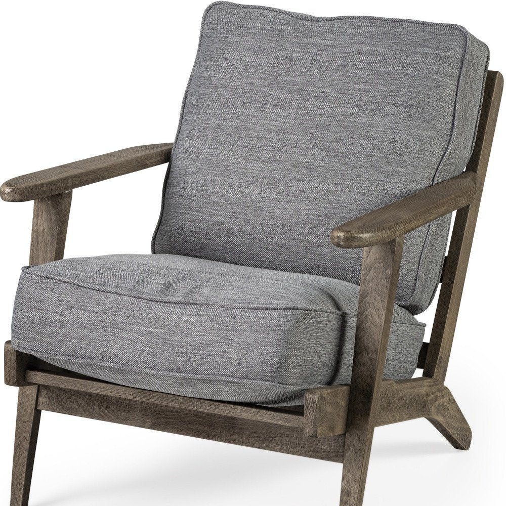 31" Gray and Brown Fabric Cushions And Wood Lounge Chair