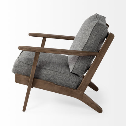 31" Gray and Brown Fabric Cushions And Wood Lounge Chair