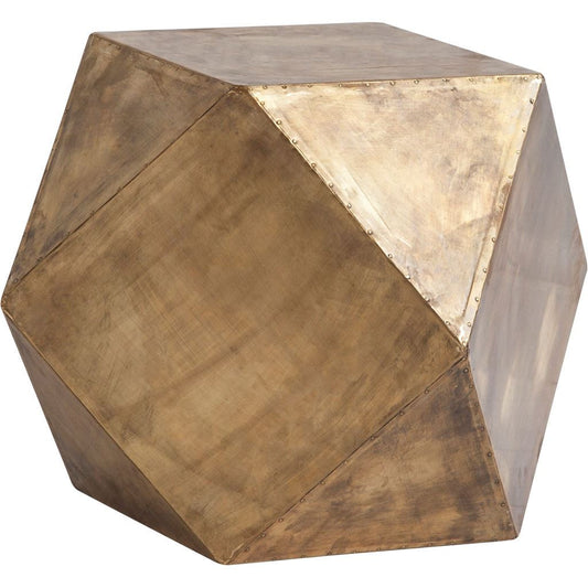 19" Brass Hexagonal End Table With Square Top