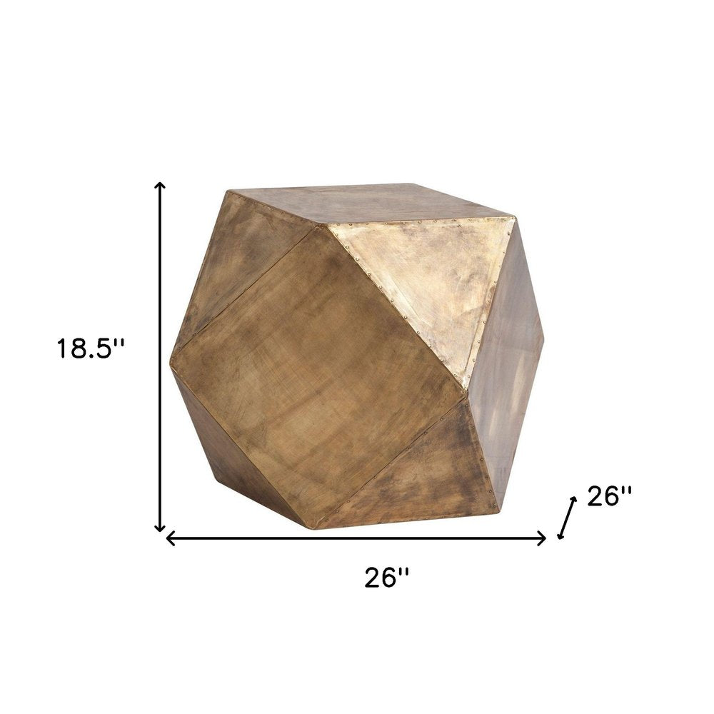 19" Brass Distressed Brass Square Block End Table