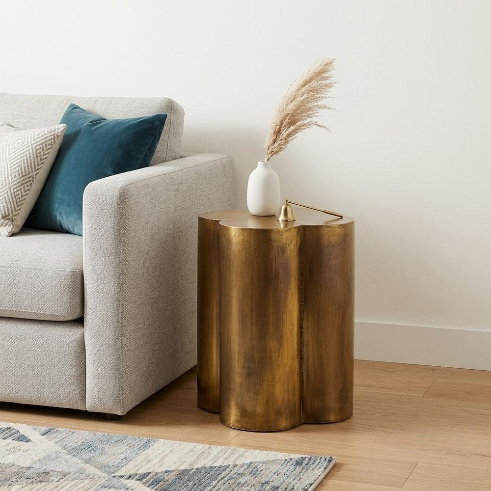22" Brass And Antique Brass Brass End Table