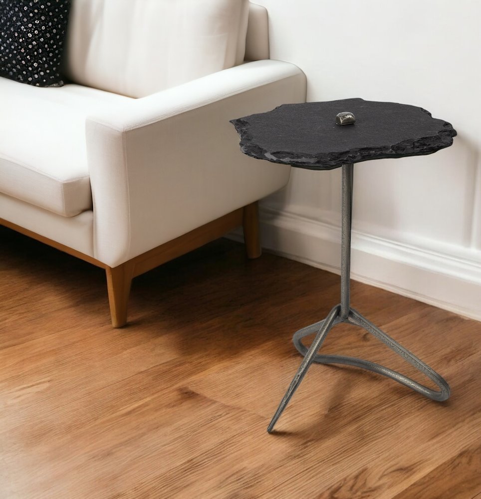 24" Slate Gray And Black Stone End Table