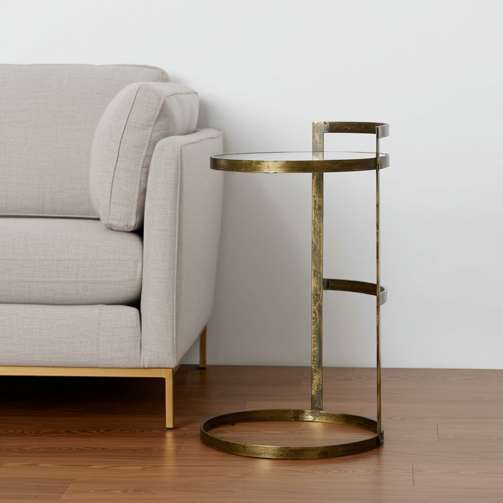 27" Gold And Clear Glass Round End Table