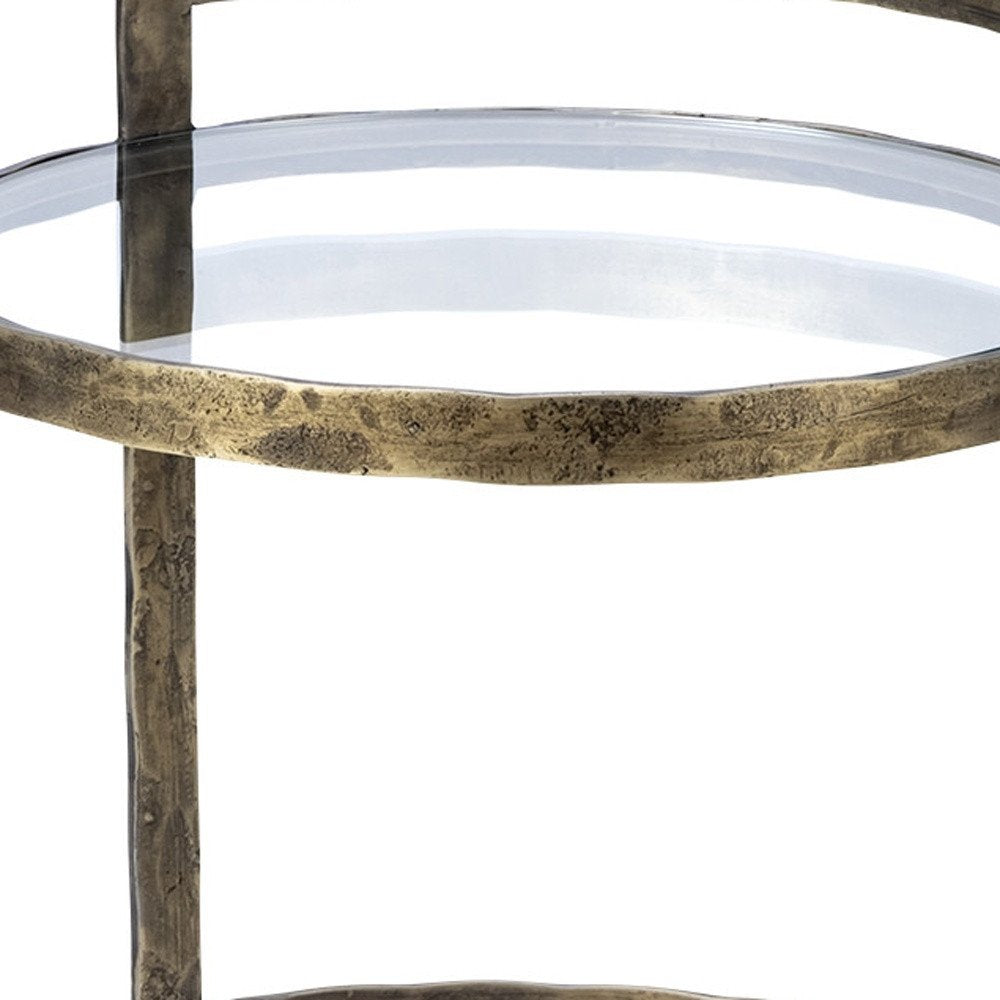 27" Gold And Clear Glass Round End Table