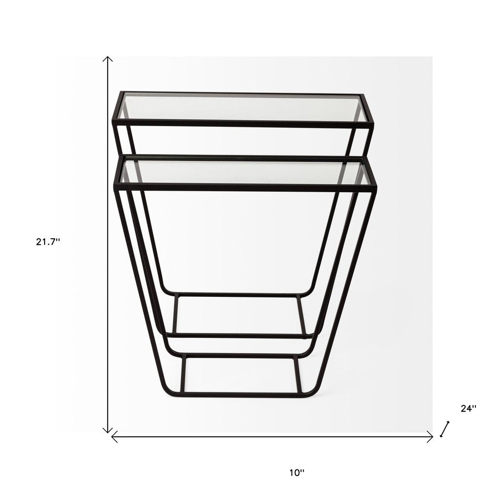 10" Clear Glass and Metal Frame Console Table