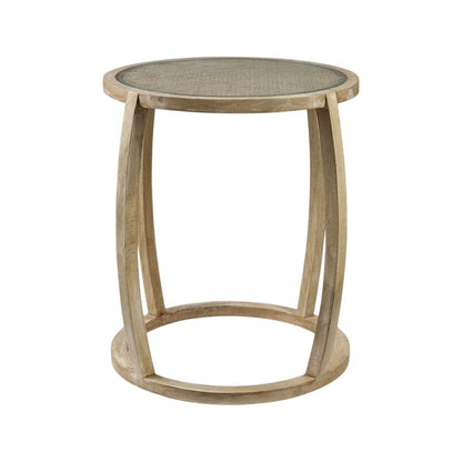 26" Brown And Clear Glass Round End Table