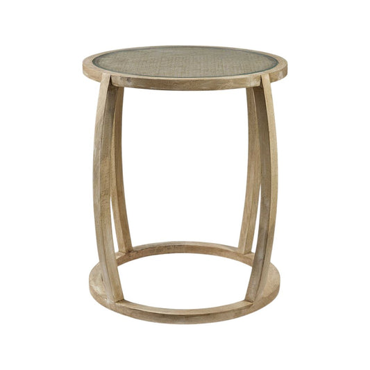 26" Brown And Clear Glass Round End Table