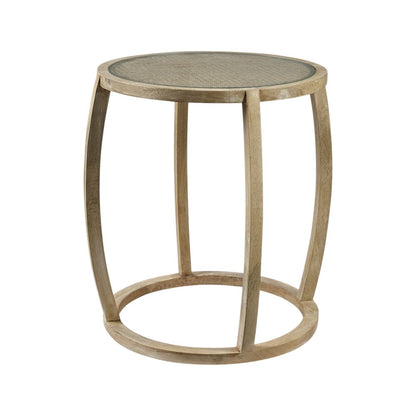 26" Brown And Clear Glass Round End Table