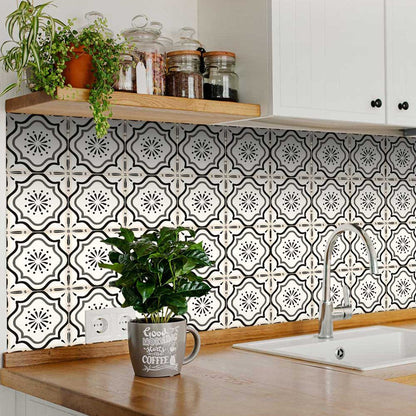 6" X 6" Black And White Mosaic Peel And Stick Removable Tiles