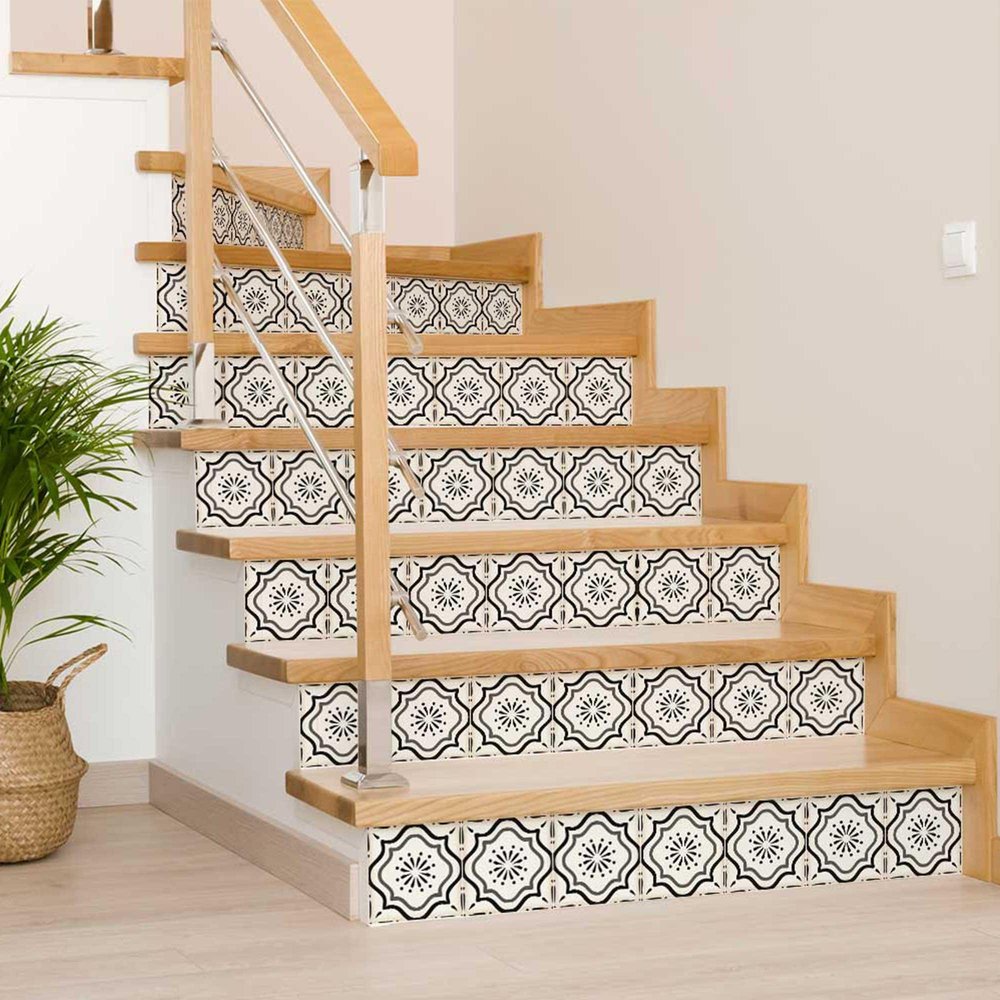 7" x 7" Black And White Peel And Stick Removable Tiles