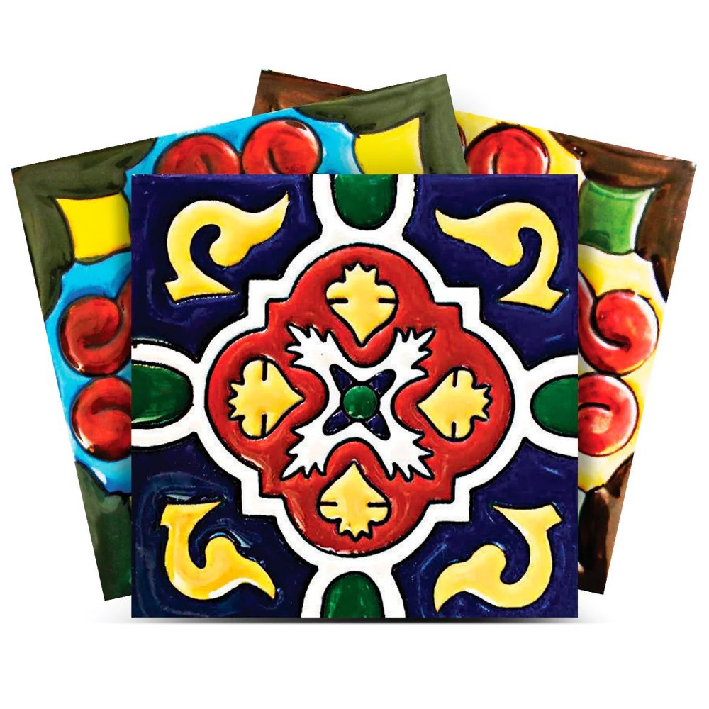 8" x 8" Blue And Red Vinyl Peel And Stick Removable Tiles