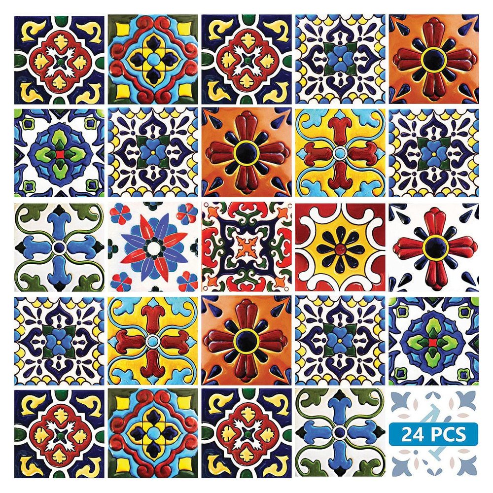 8" x 8" Blue And Red Vinyl Peel And Stick Removable Tiles