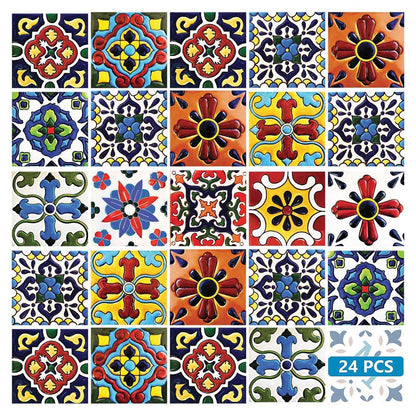 8" x 8" Blue And Red Vinyl Peel And Stick Removable Tiles