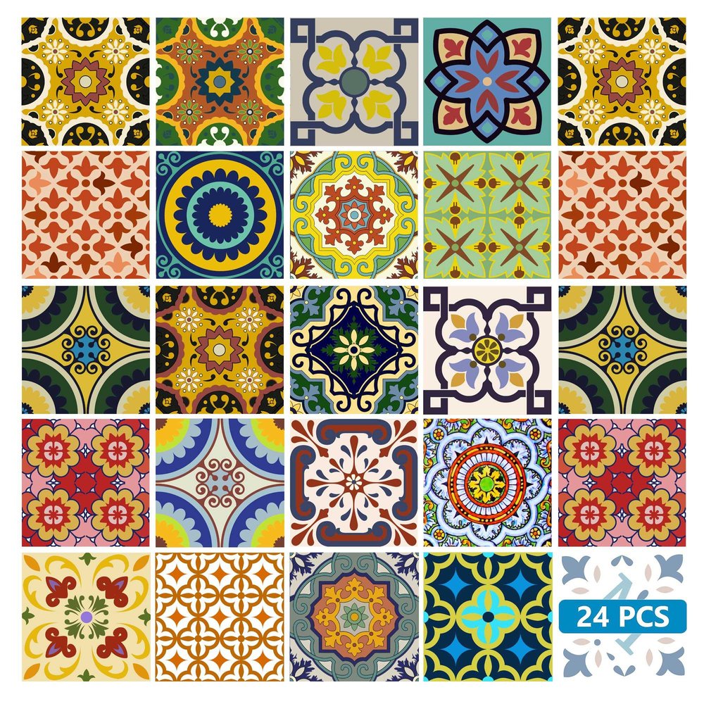 8" x 8" Blue And Yellow Peel And Stick Removable Tiles