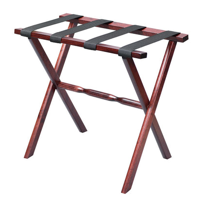 Hotel Cherry Mahogany Folding Luggage Rack With Black Straps