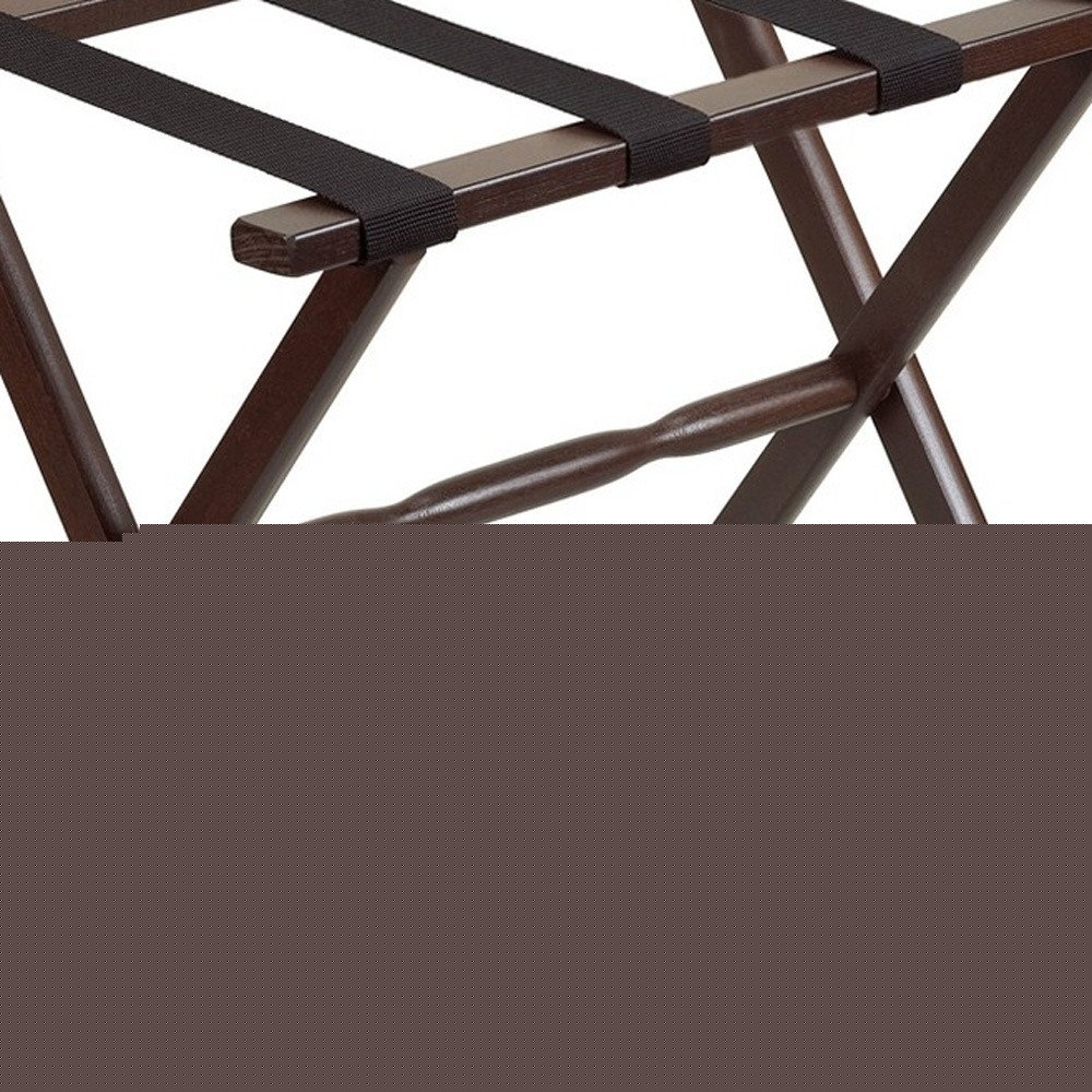 Hotel Dark Walnut Finish Wood Folding Luggage Rack With Black Straps