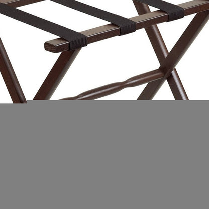 Hotel Dark Walnut Finish Wood Folding Luggage Rack With Black Straps