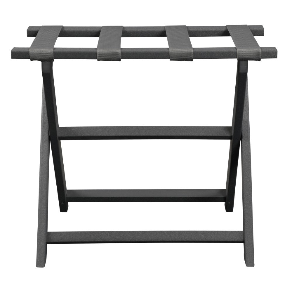 Earth Friendly Dark Gray Folding Luggage Rack With Gray Straps