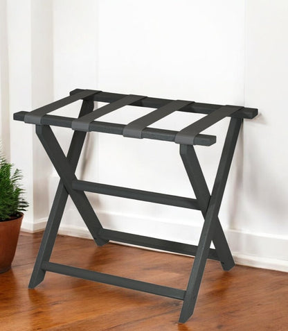 Earth Friendly Dark Gray Folding Luggage Rack With Gray Straps