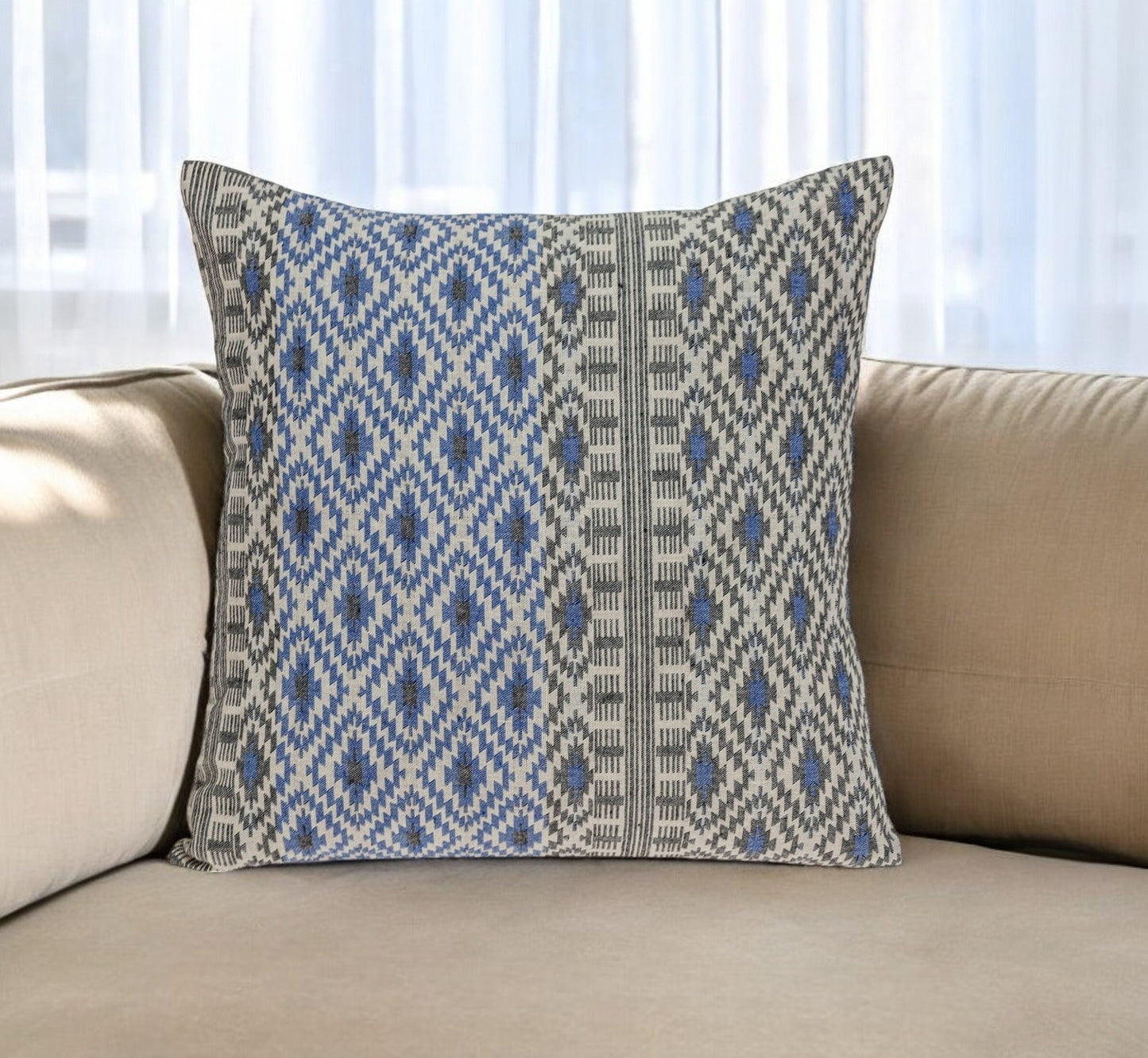 Gray And Blue Aztec Diamond Throw Pillow